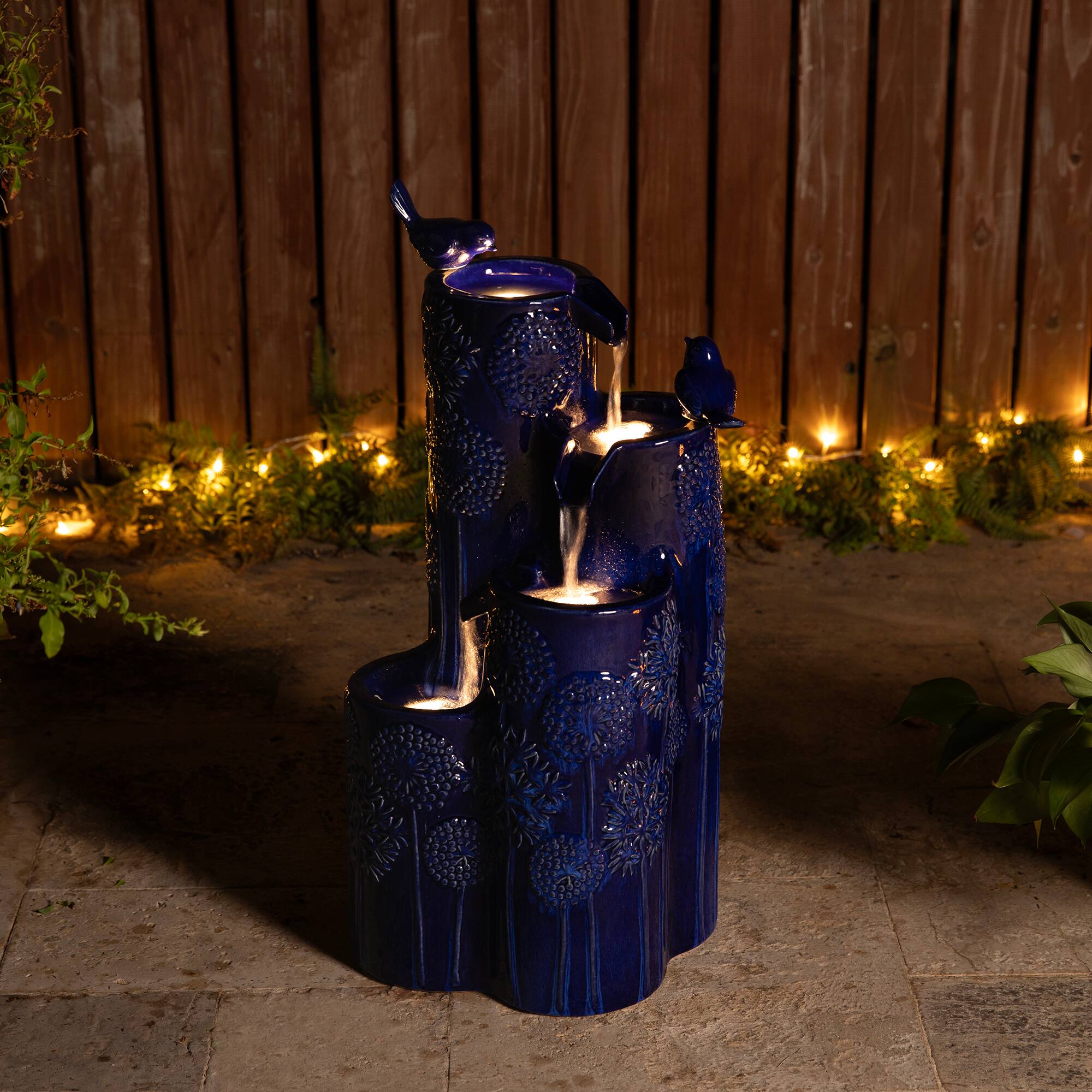 Glitzhome® 26.25" LED 4-Tier Dandelion Texture Vase-Shaped Outdoor Floor Fountain
